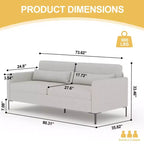 Canapé confortable GustoWave de 203 cm, canapé 3 places avec pieds en métal, canapé profond en tissu de lin, canapé moderne pour salon