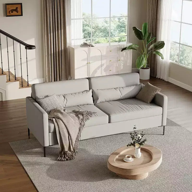 Canapé confortable GustoWave de 203 cm, canapé 3 places avec pieds en métal, canapé profond en tissu de lin, canapé moderne pour salon