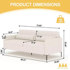 Canapé confortable GustoWave de 203 cm, canapé 3 places avec pieds en métal, canapé profond en tissu de lin, canapé moderne pour salon