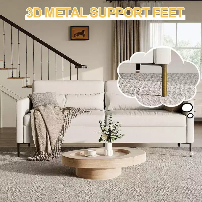 Canapé confortable GustoWave de 203 cm, canapé 3 places avec pieds en métal, canapé profond en tissu de lin, canapé moderne pour salon