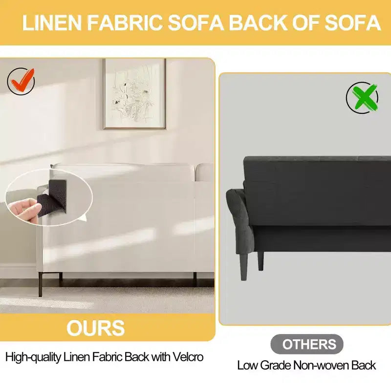 Canapé confortable GustoWave de 203 cm, canapé 3 places avec pieds en métal, canapé profond en tissu de lin, canapé moderne pour salon