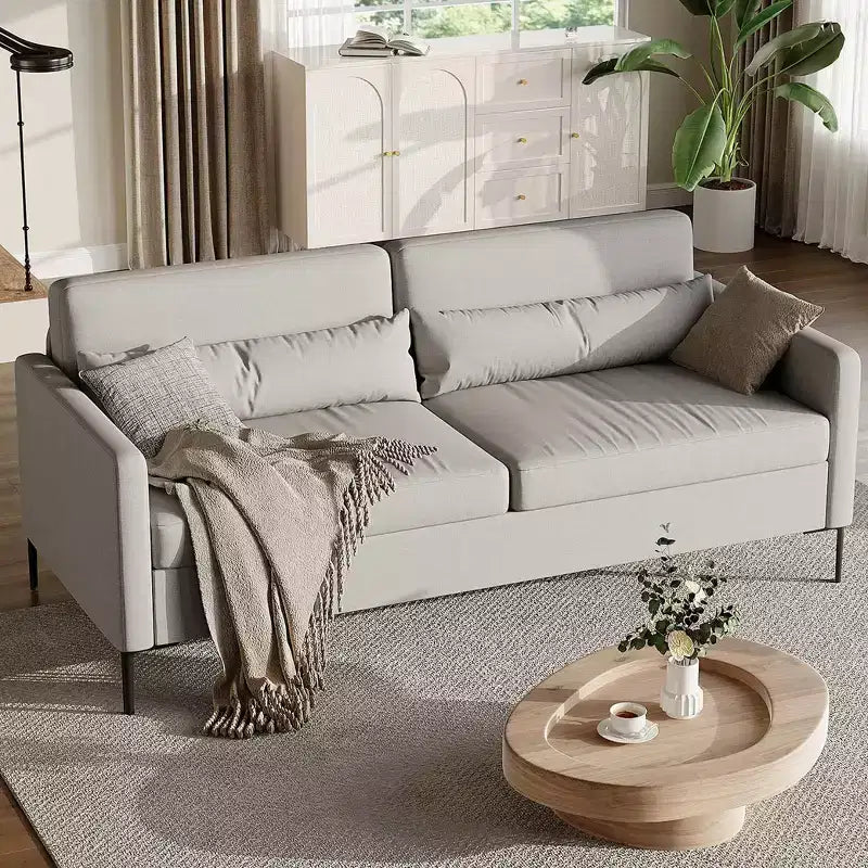 Canapé confortable GustoWave de 203 cm, canapé 3 places avec pieds en métal, canapé profond en tissu de lin, canapé moderne pour salon