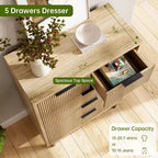 Commode à 5 tiroirs cannelée moderne pour chambre à coucher, grande commode avec poignées et pieds en métal, armoire de rangement pour vêtements pour salon