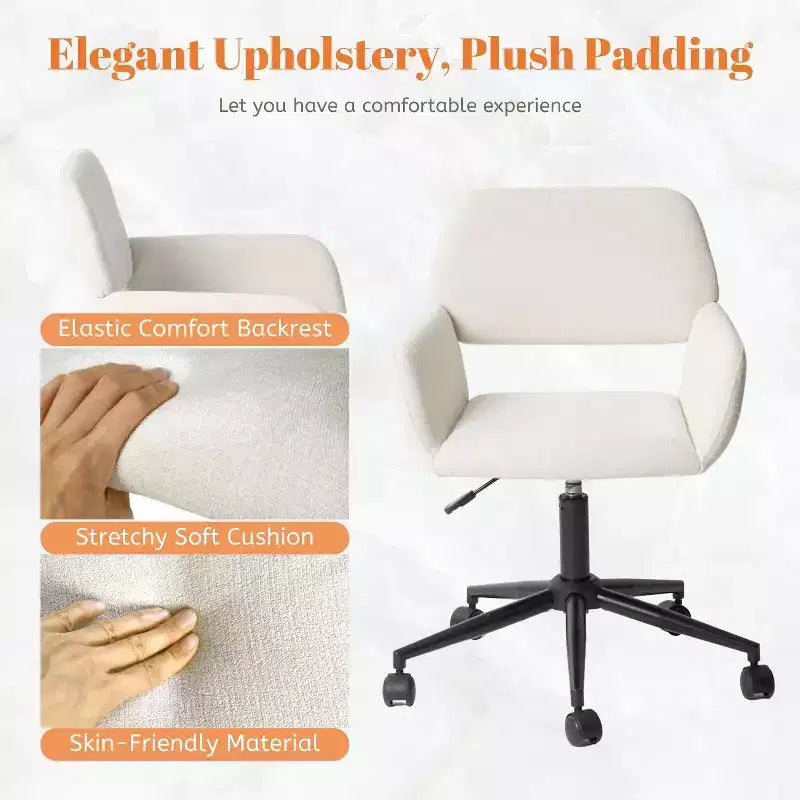 Chaise de bureau pivotante réglable Homy Casa avec accoudoirs rembourrés, siège tapissé pour petits espaces