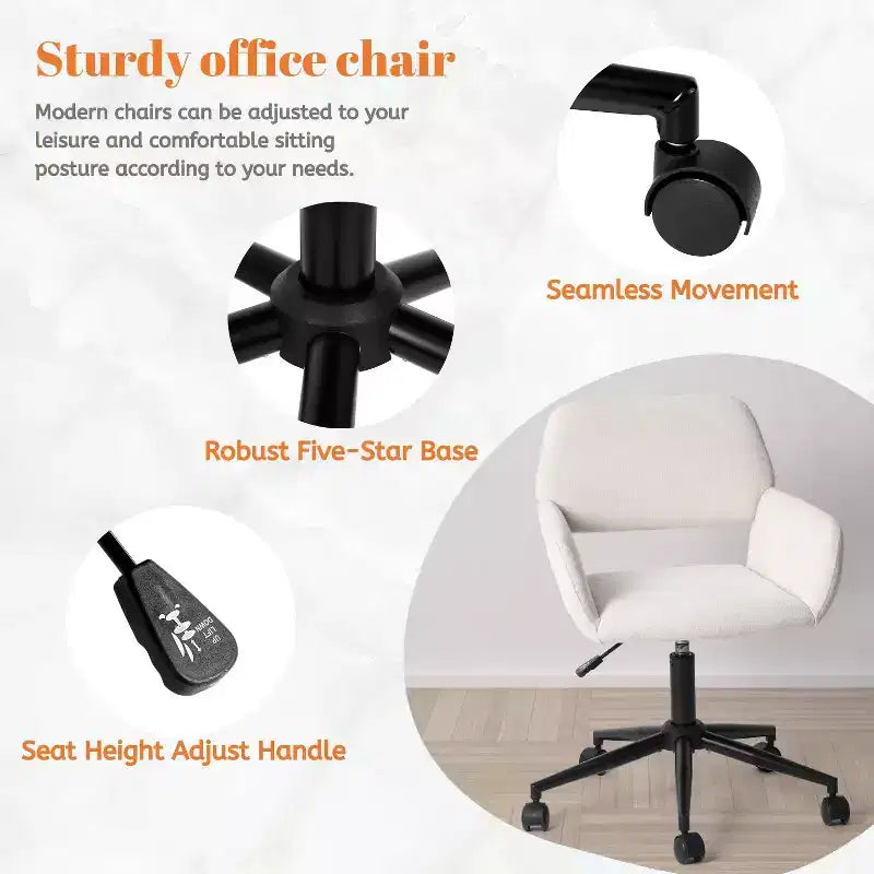 Chaise de bureau pivotante réglable Homy Casa avec accoudoirs rembourrés, siège tapissé pour petits espaces
