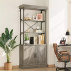 Grande étagère avec portes de 187 cm, étagère de rangement industrielle ouverte avec armoire en bois et métal, bibliothèque, grande étagère de présentation vintage