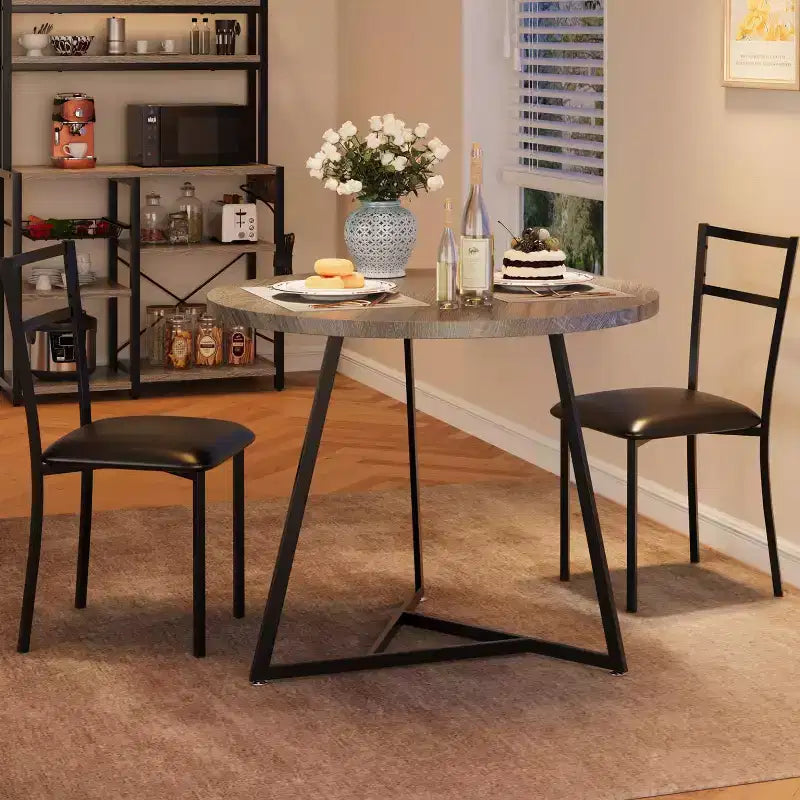 Ensemble table et chaises de salle à manger pour 2, table de cuisine et 2 chaises avec chaises rembourrées, ensemble de salle à manger 3 pièces, ensemble table de cuisine ronde