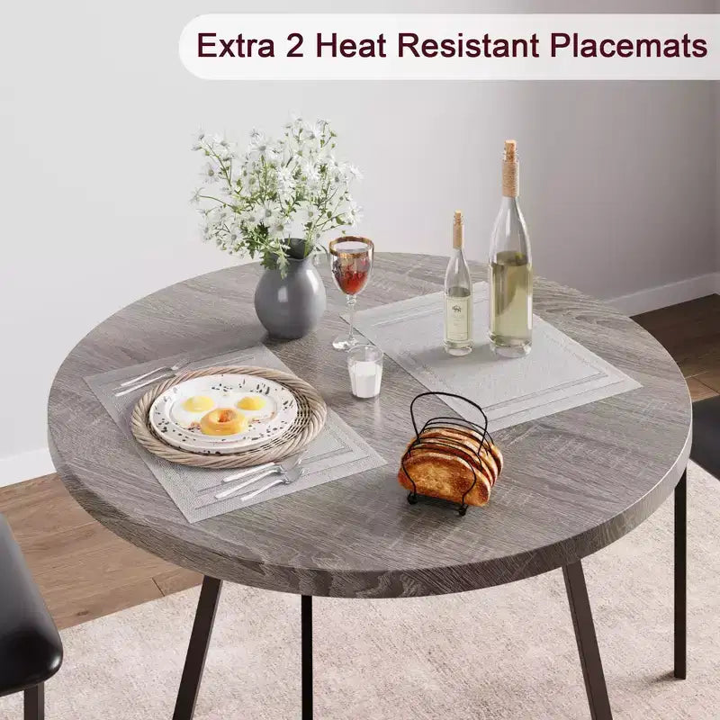 Ensemble table et chaises de salle à manger pour 2, table de cuisine et 2 chaises avec chaises rembourrées, ensemble de salle à manger 3 pièces, ensemble table de cuisine ronde