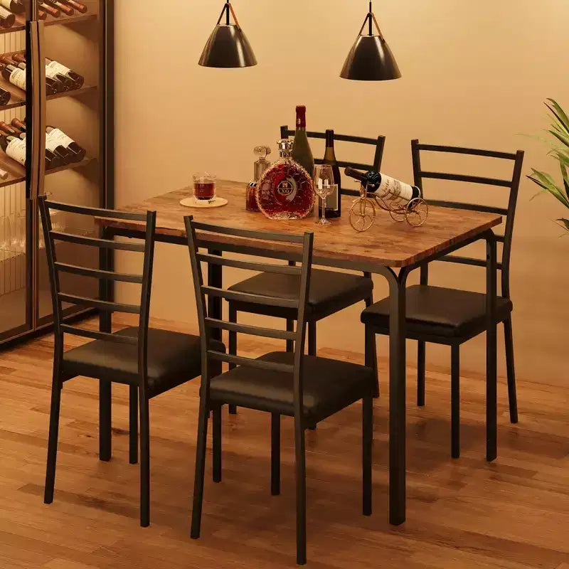 Ensemble de salle à manger pour 4 personnes, table et chaises de cuisine pour 4 personnes, ensemble de 5 pièces de salle à manger, table à dîner rectangulaire moderne en bois avec sièges rembourrés