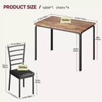 Ensemble de salle à manger pour 4 personnes, table et chaises de cuisine pour 4 personnes, ensemble de 5 pièces de salle à manger, table à dîner rectangulaire moderne en bois avec sièges rembourrés