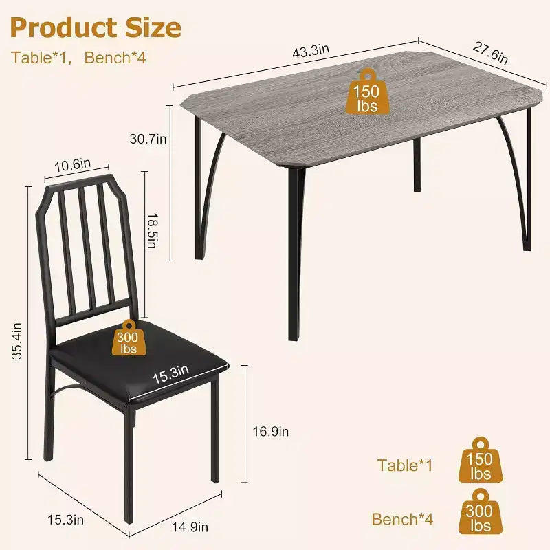 Ensemble table à manger et 2 chaises, table et chaises de cuisine pour 2 avec design chanfreiné, ensemble table de salle à manger 3 pièces avec sièges rembourrés - Gris