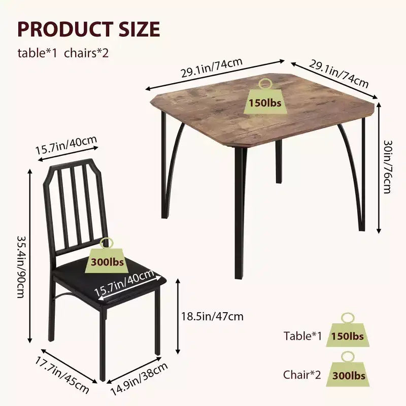 Ensemble table à manger et 2 chaises, table et chaises de cuisine pour 2 avec design chanfreiné, ensemble table de salle à manger 3 pièces avec sièges rembourrés - Gris