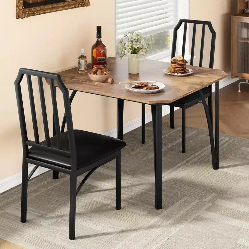 Dining Table Set for 2, Kitchen Table and Chairs for 2 with Chamfer Design, 3 Piece Dining Room Table Set with Cushion Seats -Grey