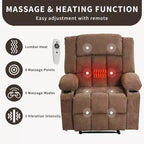 Grand fauteuil inclinable électrique avec fonction massage et chauffage pour personnes âgées, 3 positions, 2 poches latérales et porte-gobelets, et ports USB