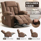 Grand fauteuil inclinable électrique avec fonction massage et chauffage pour personnes âgées, 3 positions, 2 poches latérales et porte-gobelets, et ports USB