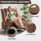Grand fauteuil inclinable électrique avec fonction massage et chauffage pour personnes âgées, 3 positions, 2 poches latérales et porte-gobelets, et ports USB