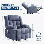 Grand fauteuil inclinable électrique avec fonction massage et chauffage pour personnes âgées, 3 positions, 2 poches latérales et porte-gobelets, et ports USB