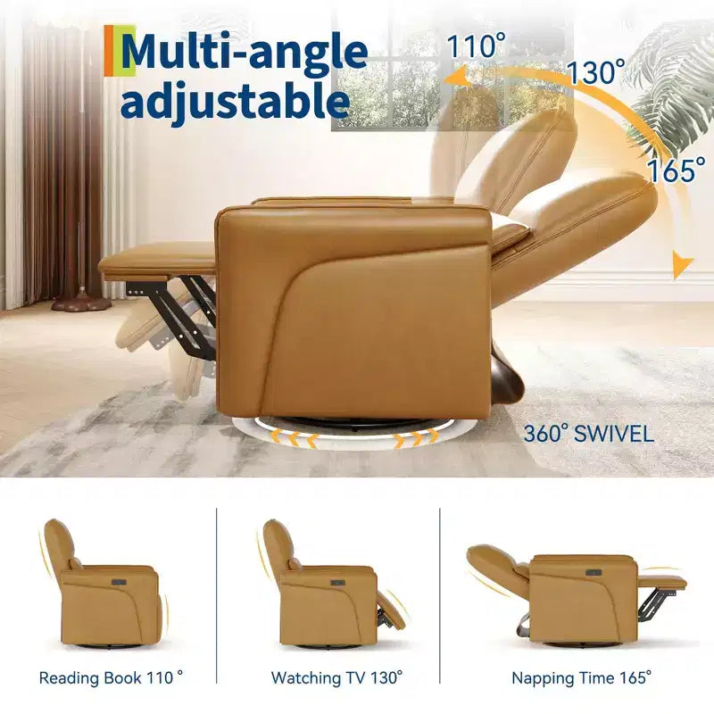 Grand fauteuil inclinable électrique avec fonction massage et chauffage pour personnes âgées, 3 positions, 2 poches latérales et porte-gobelets, et ports USB