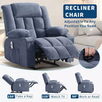 Grand fauteuil inclinable électrique avec fonction massage et chauffage pour personnes âgées, 3 positions, 2 poches latérales et porte-gobelets, et ports USB