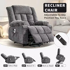 Grand fauteuil inclinable électrique avec fonction massage et chauffage pour personnes âgées, 3 positions, 2 poches latérales et porte-gobelets, et ports USB