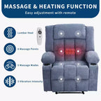 Grand fauteuil inclinable électrique avec fonction massage et chauffage pour personnes âgées, 3 positions, 2 poches latérales et porte-gobelets, et ports USB