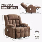 Grand fauteuil inclinable électrique avec fonction massage et chauffage pour personnes âgées, 3 positions, 2 poches latérales et porte-gobelets, et ports USB