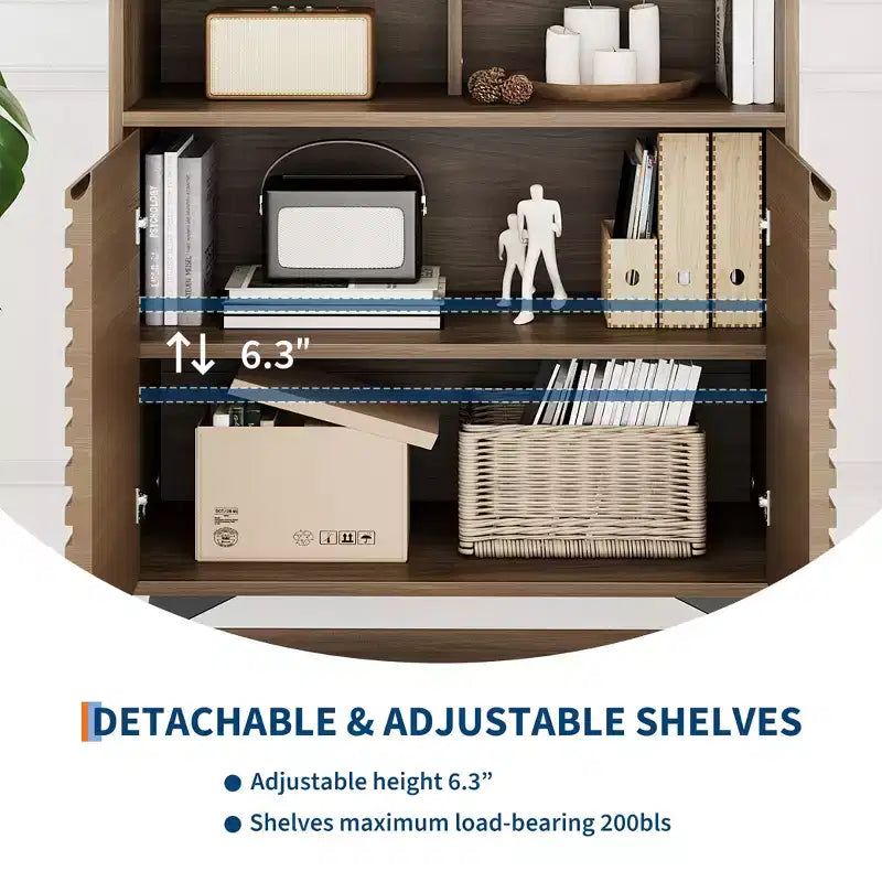 Meuble de rangement cannelé avec pieds en métal, buffet de style moderne du milieu du siècle, desserte avec rangement pour salon, couloir, entrée