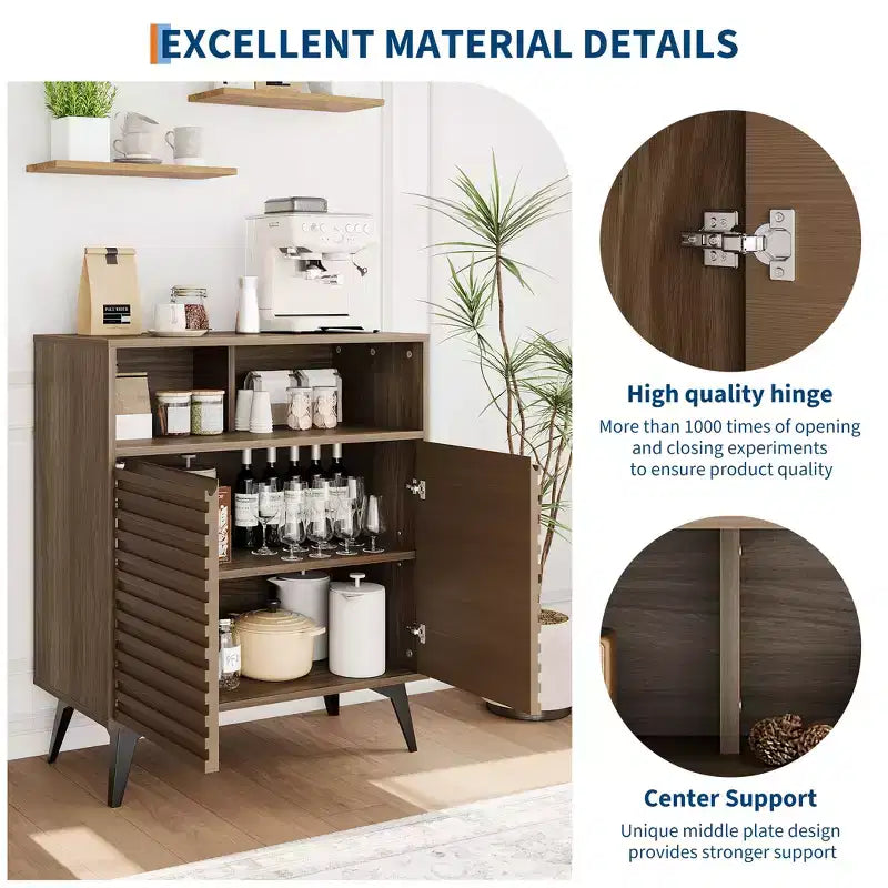Meuble de rangement cannelé avec pieds en métal, buffet de style moderne du milieu du siècle, desserte avec rangement pour salon, couloir, entrée