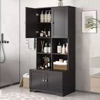 Meuble de salle de bain colonne Okak avec 4 portes et 4 étagères ouvertes, meuble de rangement au sol pour salle de bain, cuisine