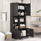 Meuble de salle de bain colonne Okak avec 4 portes et 4 étagères ouvertes, meuble de rangement au sol pour salle de bain, cuisine