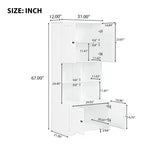 Meuble de salle de bain colonne Okak avec 4 portes et 4 étagères ouvertes, meuble de rangement au sol pour salle de bain, cuisine