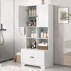 Meuble de salle de bain colonne Okak avec 4 portes et 4 étagères ouvertes, meuble de rangement au sol pour salle de bain, cuisine
