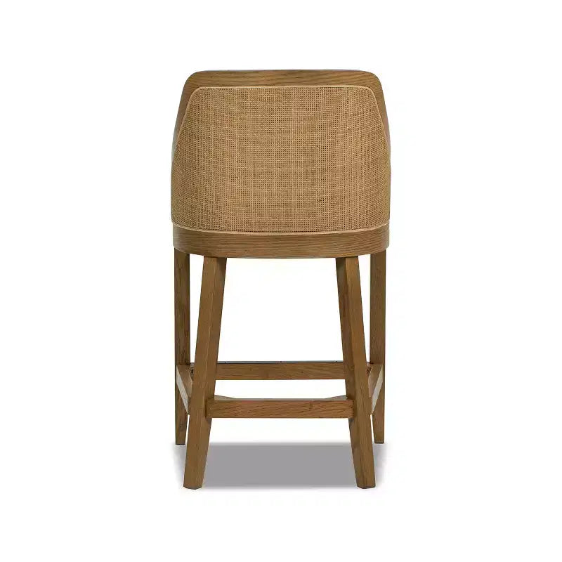 Tabouret de comptoir en chêne rembourré en tissu performant 27 Cane Jennifer Taylor Home Charleston, Tissage texturé taupe beige