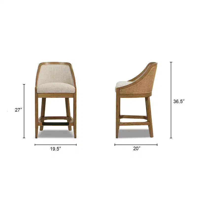 Tabouret de comptoir en chêne rembourré en tissu performant 27 Cane Jennifer Taylor Home Charleston, Tissage texturé taupe beige