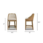 Tabouret de comptoir en chêne rembourré en tissu performant 27 Cane Jennifer Taylor Home Charleston, Tissage texturé taupe beige