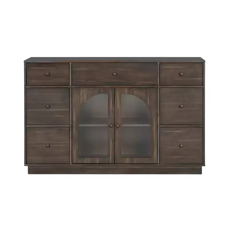 Christopher Knight Home Mirae Armoire de Rangement Vintage 140 cm avec 7 Tiroirs, 2 Portes Vitrées et Étagères Réglables