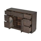 Christopher Knight Home Mirae Armoire de Rangement Vintage 140 cm avec 7 Tiroirs, 2 Portes Vitrées et Étagères Réglables