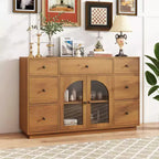 Christopher Knight Home Mirae Armoire de Rangement Vintage 140 cm avec 7 Tiroirs, 2 Portes Vitrées et Étagères Réglables