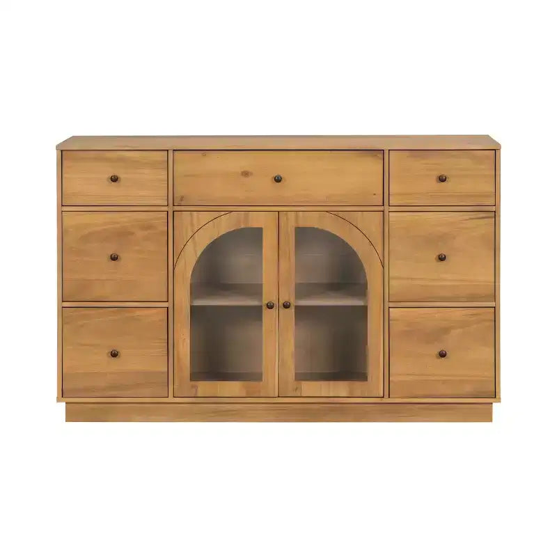 Christopher Knight Home Mirae Armoire de Rangement Vintage 140 cm avec 7 Tiroirs, 2 Portes Vitrées et Étagères Réglables