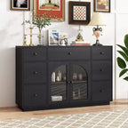 Christopher Knight Home Mirae Armoire de Rangement Vintage 140 cm avec 7 Tiroirs, 2 Portes Vitrées et Étagères Réglables