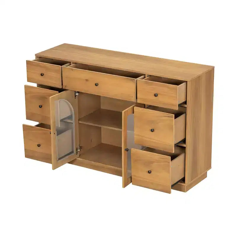 Christopher Knight Home Mirae Armoire de Rangement Vintage 140 cm avec 7 Tiroirs, 2 Portes Vitrées et Étagères Réglables