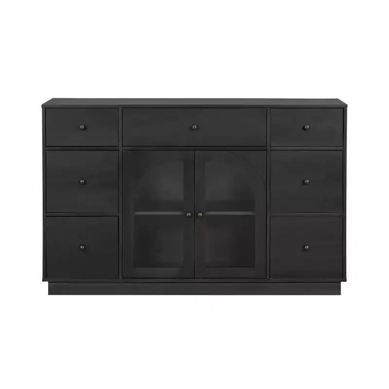 Christopher Knight Home Mirae Armoire de Rangement Vintage 140 cm avec 7 Tiroirs, 2 Portes Vitrées et Étagères Réglables