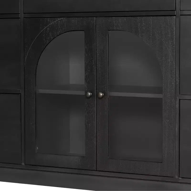 Christopher Knight Home Mirae Armoire de Rangement Vintage 140 cm avec 7 Tiroirs, 2 Portes Vitrées et Étagères Réglables
