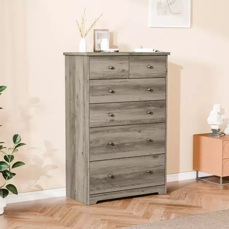 Commode Karl Home à 6 tiroirs en panneaux de particules gris de 80 cm de large