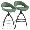 Karl Home 2 Piece Set of Green Swivel Bar Stools with Hollow - out Backrest, PU Upholstery & Powder