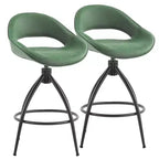 Karl Home 2 Piece Set of Green Swivel Bar Stools with Hollow - out Backrest, PU Upholstery & Powder