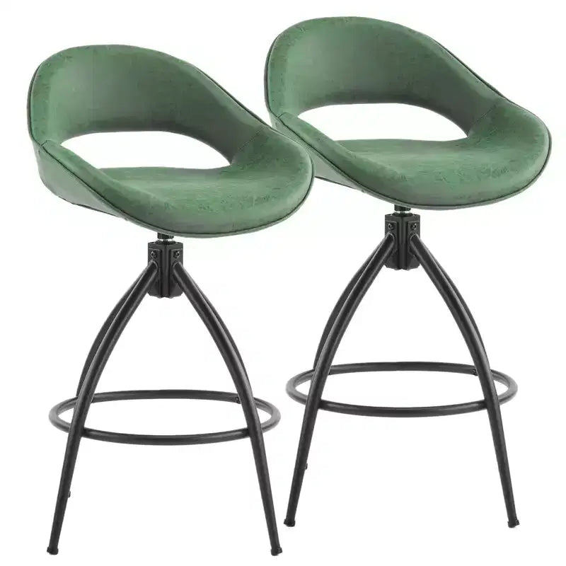 Karl Home 2 Piece Set of Green Swivel Bar Stools with Hollow - out Backrest, PU Upholstery & Powder