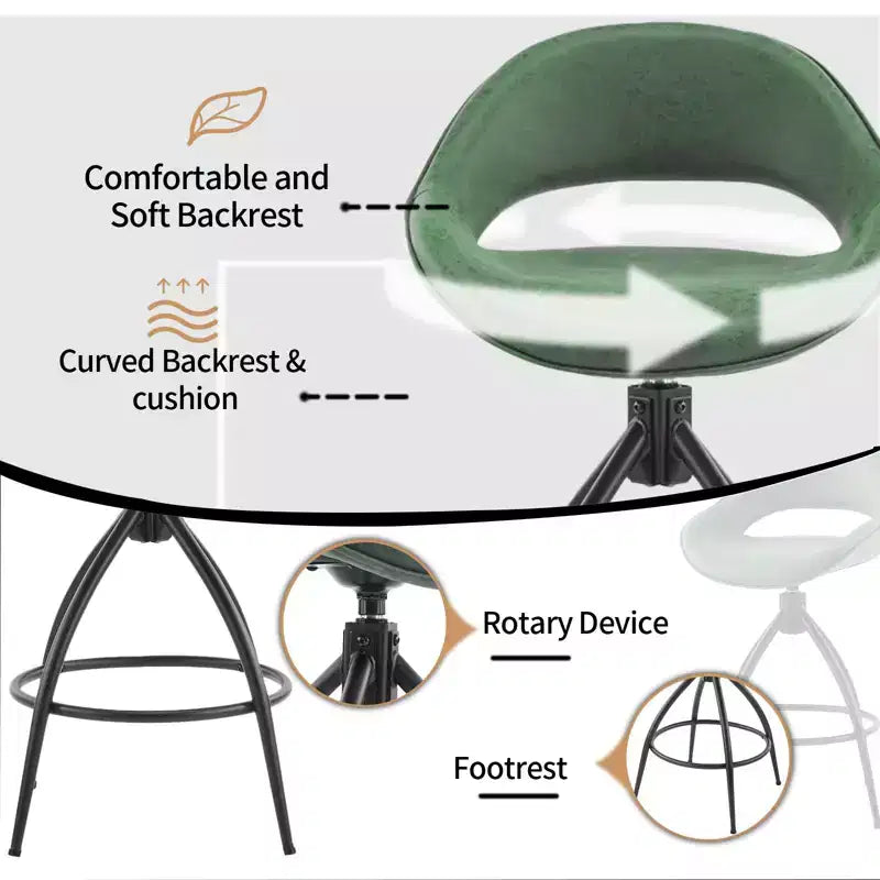 Lot de 2 tabourets de bar pivotants verts Karl Home avec dossier ajouré, revêtement en PU et finition poudrée