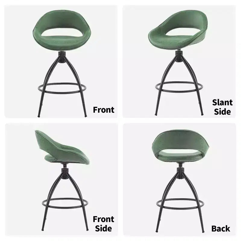 Lot de 2 tabourets de bar pivotants verts Karl Home avec dossier ajouré, revêtement en PU et finition poudrée
