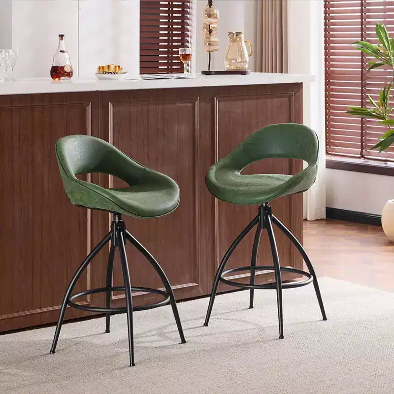 Lot de 2 tabourets de bar pivotants verts Karl Home avec dossier ajouré, revêtement en PU et finition poudrée
